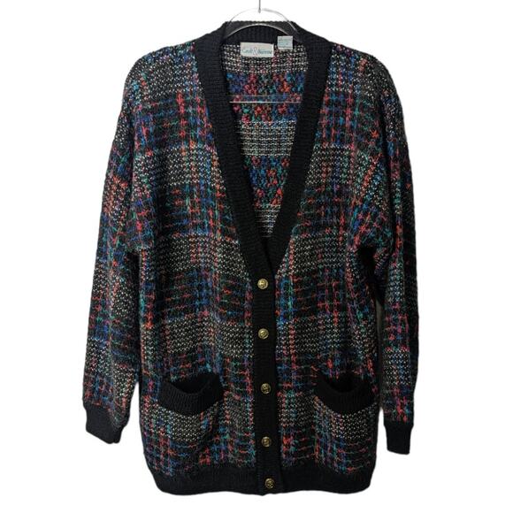 Vintage 80's Croft & Barrow Chunky Knit Tweed Cardigan V Neck Gold Tone Buttons - Picture 1 of 9